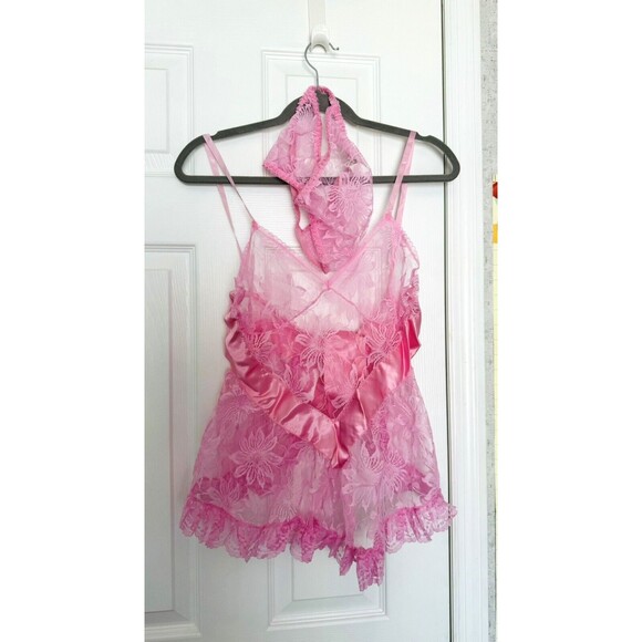 VTG Women’s Lingerie  Set Baby Pink One Size Nylon - Picture 1 of 10